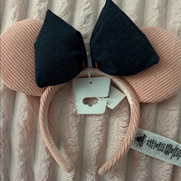 Corduroy Pink Ears with Navy Denim Bow Headband - Picture 3 of 3